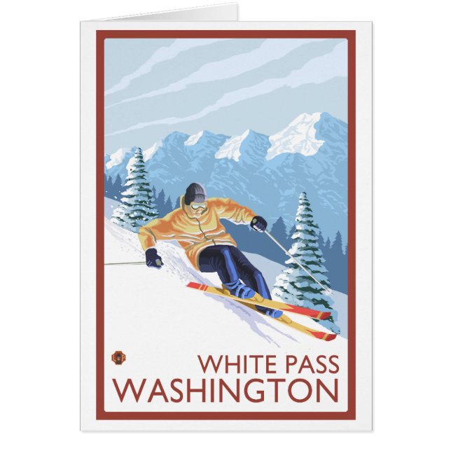 Downhhill Snö Skier - White Pass, Washington OBS Kort (Framsidan)