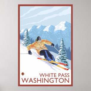 Downhhill Snö Skier - White Pass, Washington Poster