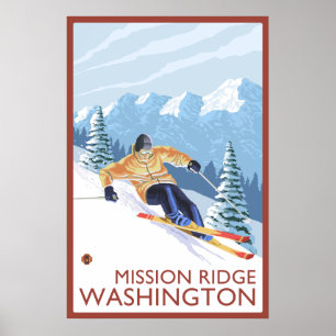 Downhhill snöSkier - beskickning Ridge, Washington Poster