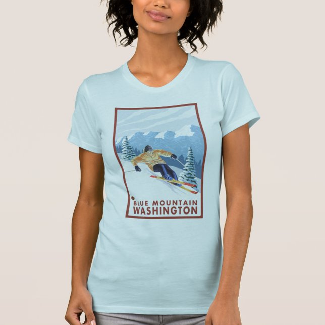 Downhhill snöSkier - blåttberg, Washington T-shirt (Framsida)