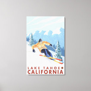 Downhhill snöSkier - Lake Tahoe, Kalifornien Canvastryck