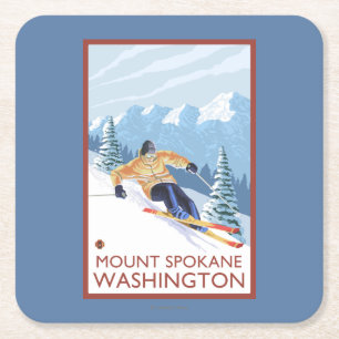 Downhhill snöSkier - montering Spokane, Underlägg Papper Kvadrat