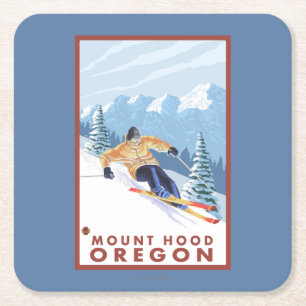 Downhhill snöSkier - monteringshuva, Oregon Underlägg Papper Kvadrat