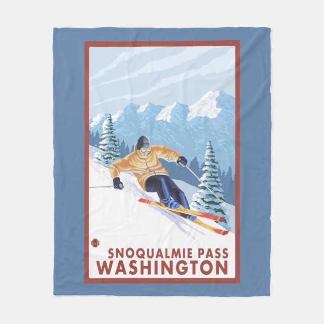 Downhhill snöSkier - Snoqualmie passerar, WA Fleecefilt (Framsidan)