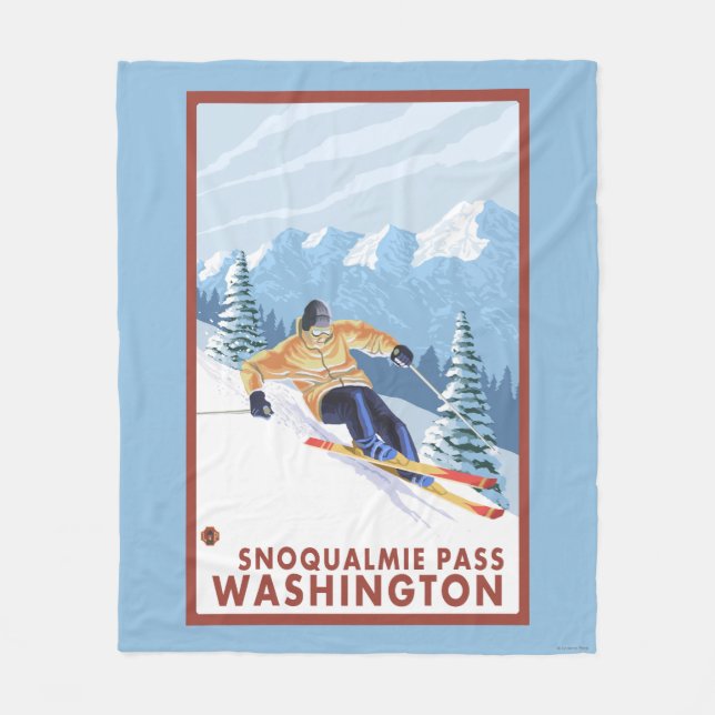 Downhhill snöSkier - Snoqualmie passerar, WA Fleecefilt (Framsidan)