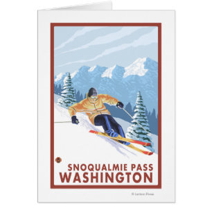 Downhhill snöSkier - Snoqualmie passerar, WA Hälsningskort