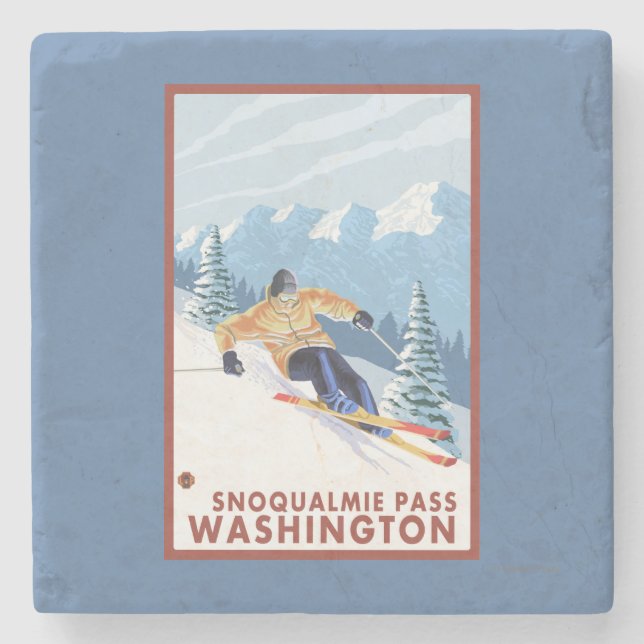 Downhhill snöSkier - Snoqualmie passerar, WA Stenunderlägg (Framsidan)