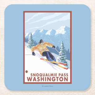 Downhhill snöSkier - Snoqualmie passerar, WA Underlägg Papper Kvadrat