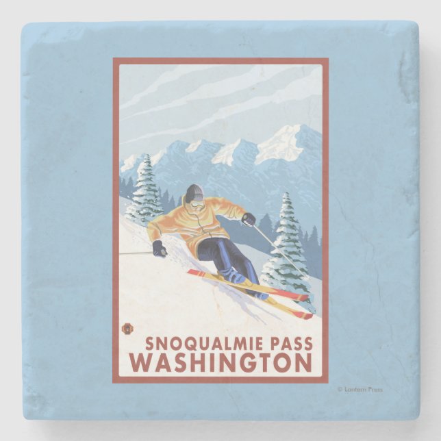Downhhill snöSkier - Snoqualmie passerar, WA Underlägg Sten (Framsidan)