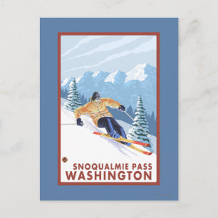 Downhhill snöSkier - Snoqualmie passerar, WA Vykort