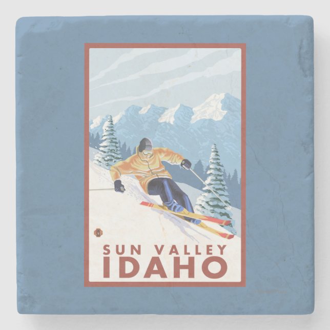 Downhhill snöSkier - Sun Valley, Idaho Stenunderlägg (Framsidan)