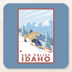Downhhill snöSkier - Sun Valley, Idaho Underlägg Papper Kvadrat