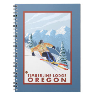 Downhhill snöSkier - Timberlineloge, Oregon Anteckningsbok Med Spiral