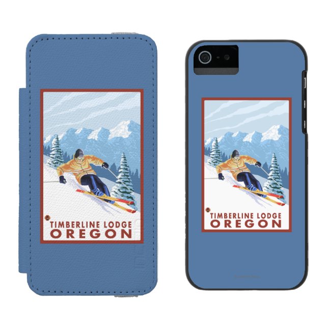 Downhhill snöSkier - Timberlineloge, Oregon Incipio iPhone Wallet Skal (Sida vid Sida)