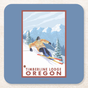 Downhhill snöSkier - Timberlineloge, Oregon Underlägg Papper Kvadrat