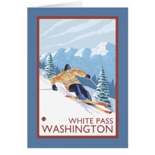 Downhhill snöSkier - vit passerar, Washington Hälsningskort