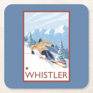 Downhhill snöSkier - Whistler, BC Kanada Underlägg Papper Kvadrat