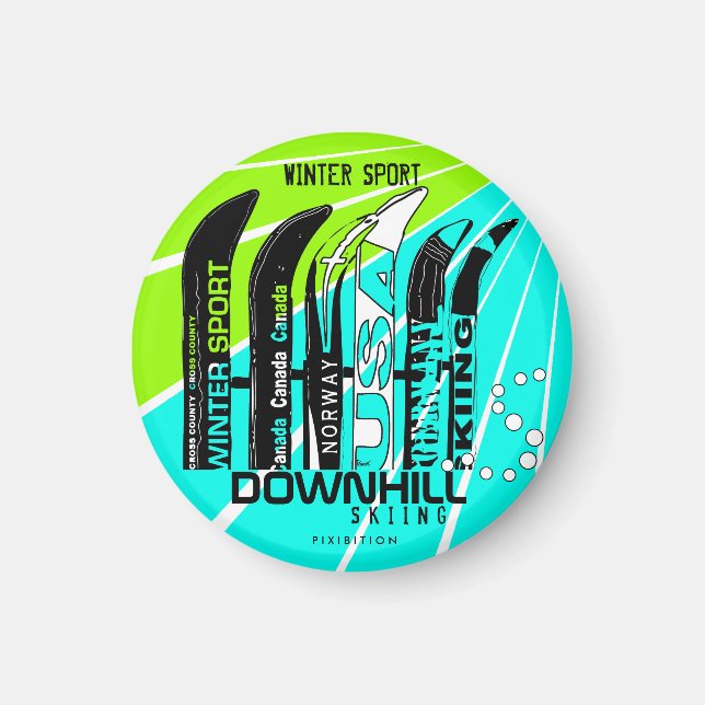 Downhill Ski Champions Snowblade CA Round Magnet (Framsidan)