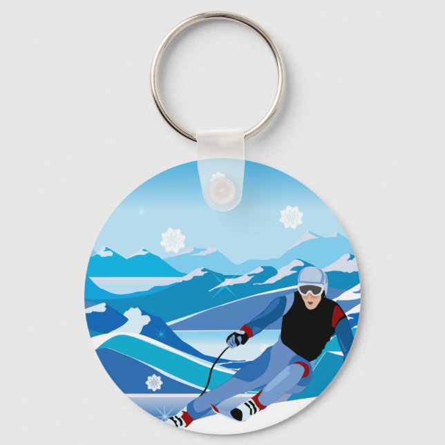 Downhill Skier Keychain Nyckelring (Framsida)