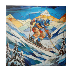 Downhill Skier Tile Kakelplatta