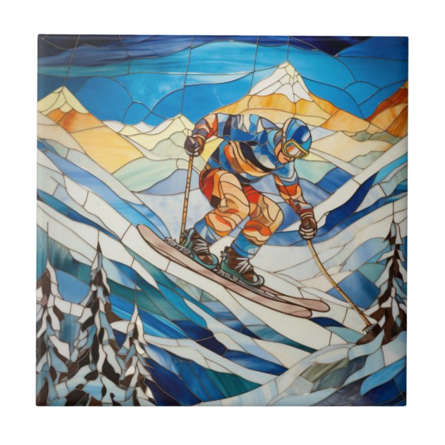 Downhill Skier Tile Kakelplatta (Framsidan)