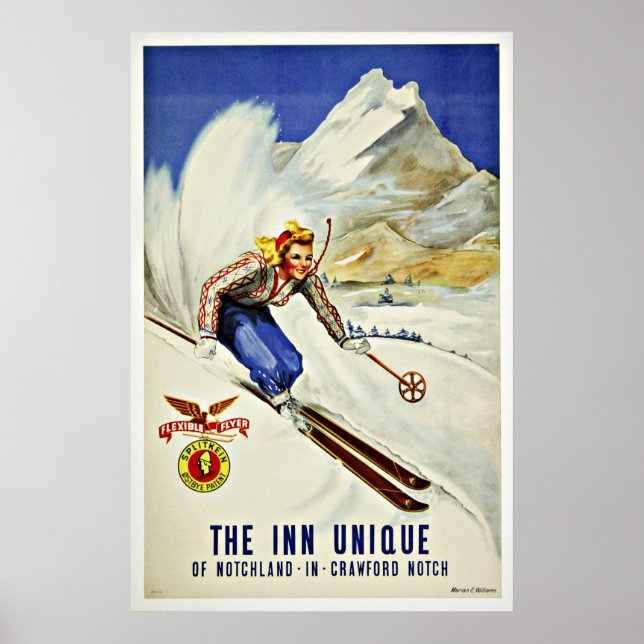 Downhill Skiing Vintage resor Poster (Framsidan)
