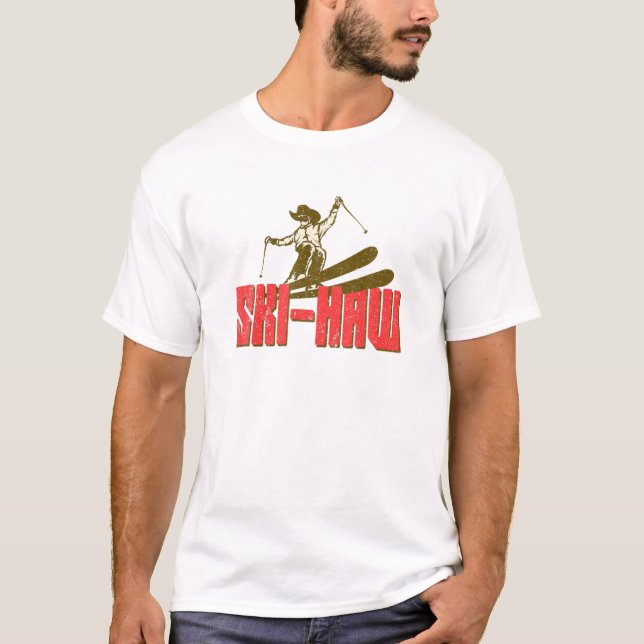 Downhill Snö Skiing Ski Haw Winter Sports Cowboy T Shirt (Framsida)
