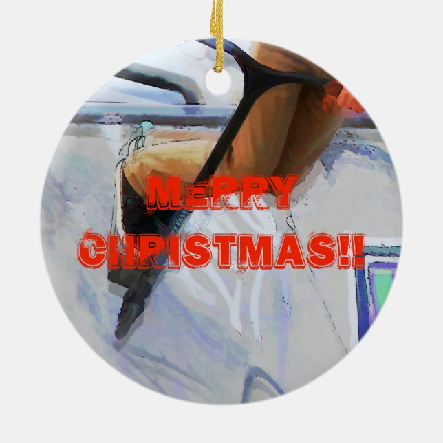 Downhill Springa - Stunt Scooter Rider Julgransprydnad Keramik (Baksidan)