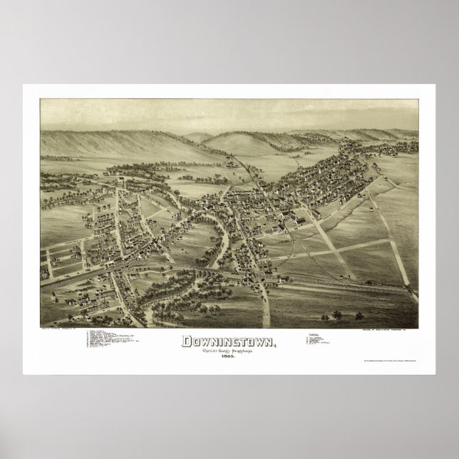 Downingtown, PA Panoramic Karta - 1893 Poster (Framsidan)
