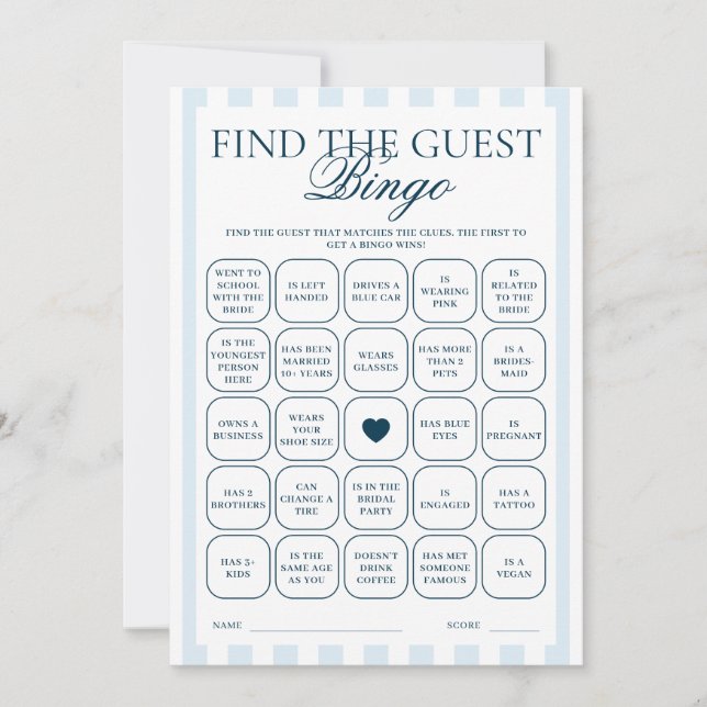Downloadable Blue Striped Find The Guest Card Inbjudningar (Framsida)