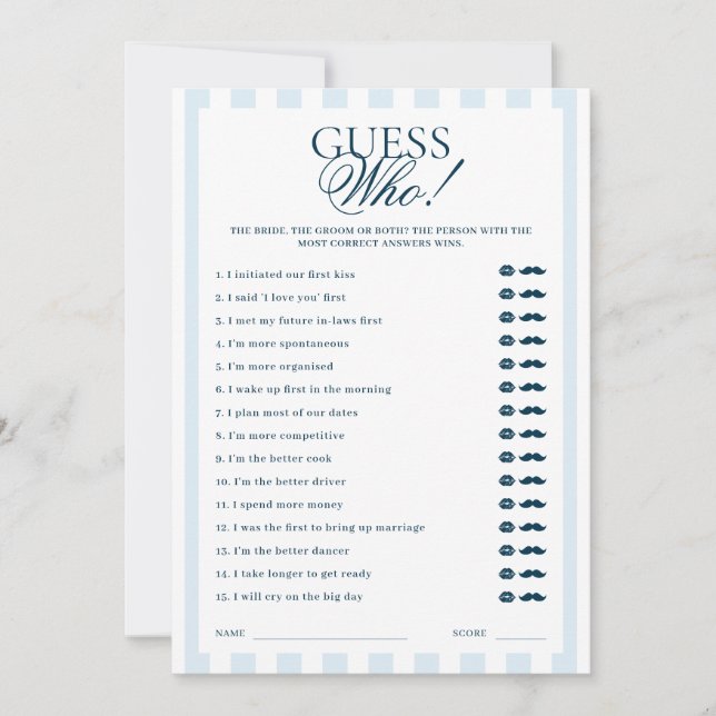 Downloadable Blue Striped Guess Who Card Inbjudningar (Framsida)