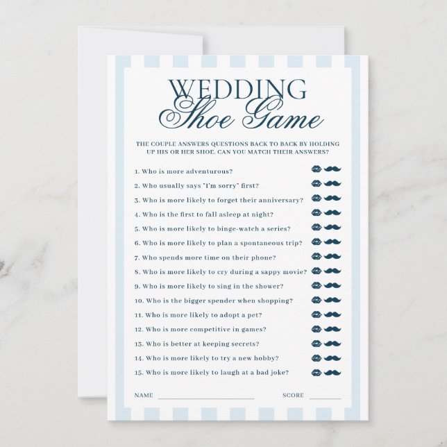 Downloadable Blue Striped Wedding Show Game Card Inbjudningar (Framsida)