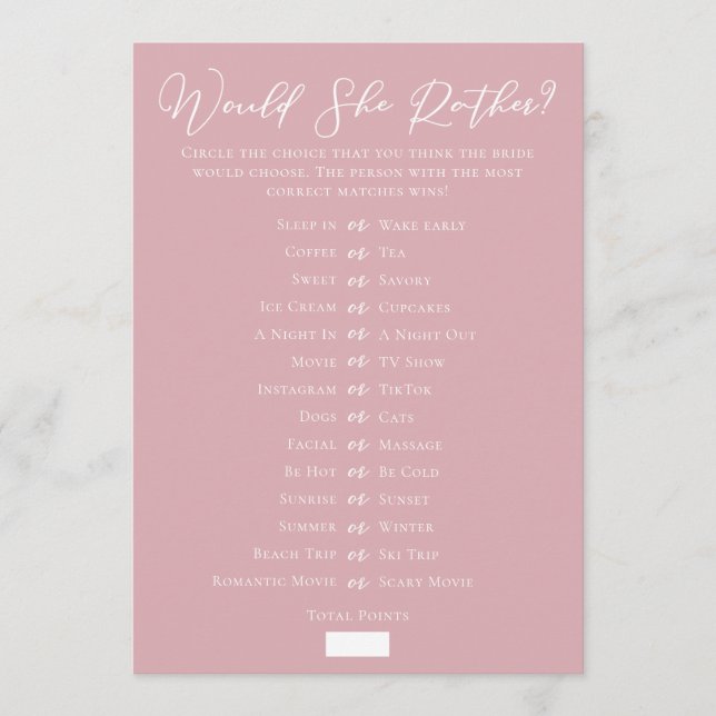 Downloadable Pink Bridal Shower Guess Game Kort (Framsida)