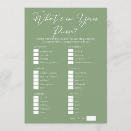 Downloadable Sage Green Purse Bridal Shower Game Kort