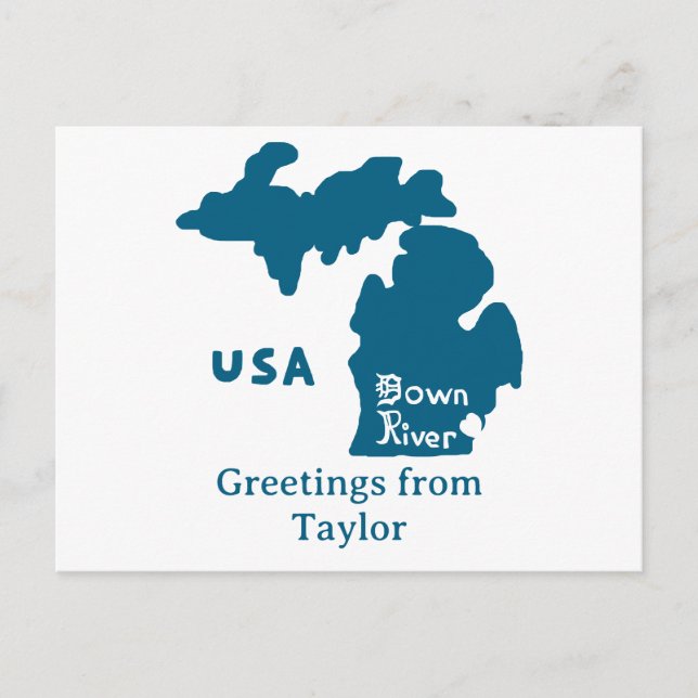 Downriver Michigan Anpassningsbar City Blue Vykort (Framsida)