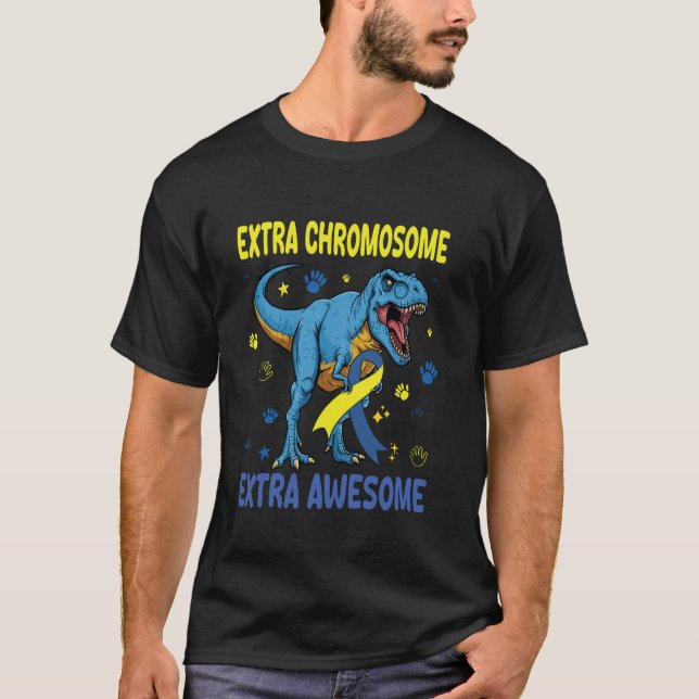 Downs syndrom medvetenhet T-rex dinosaur extra kro T Shirt (Framsida)