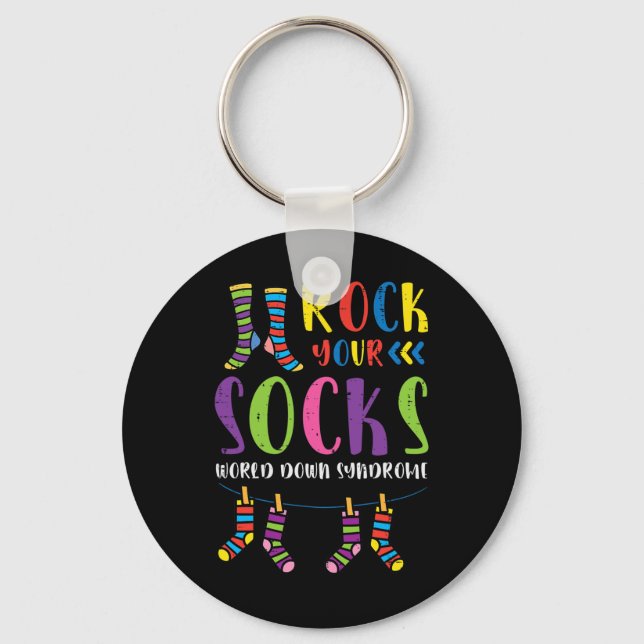 Downs syndrom Rock Your Socks Medvetenhet Män Kvin Nyckelring (Framsida)