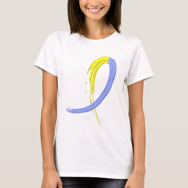 Downs Syndrome blått- och gultband A4 Tee Shirt (Framsida)