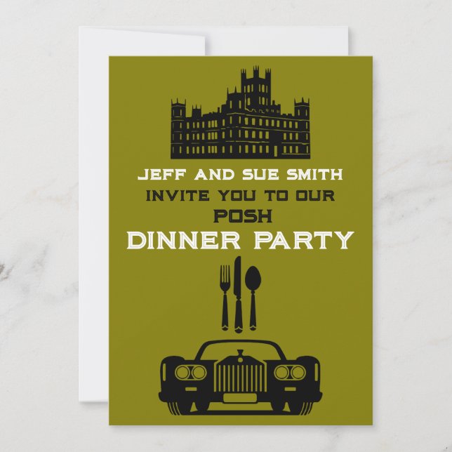 Downton-inspirerat middagsparty inbjudningar (Framsida)