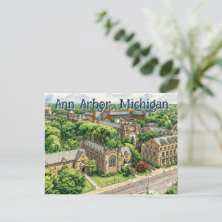 Downtown Ann Arbor, Michigan Handritad Stil Vykort