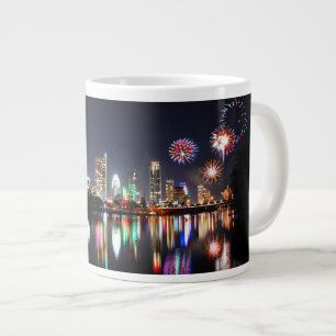 Downtown Austin Texas Night Skyline Fireworks Jumbo Mugg
