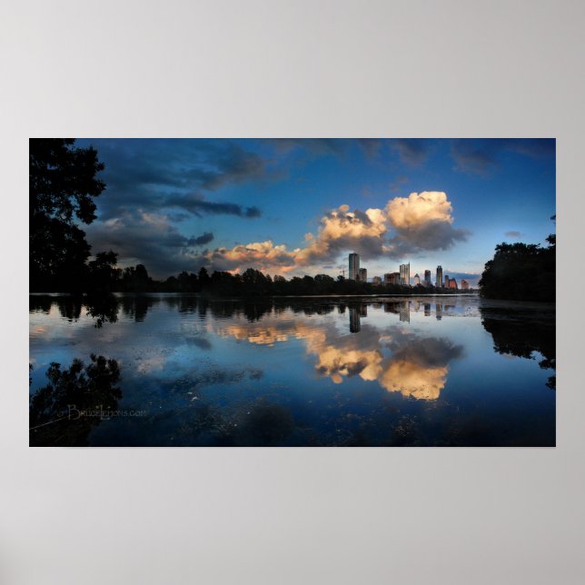 Downtown Austin Texas Skyline Sunset Ladybird Sjö Poster (Framsidan)