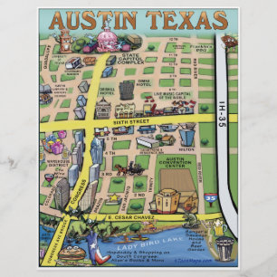 Downtown Austin Texas Tecknad Karta Flyer