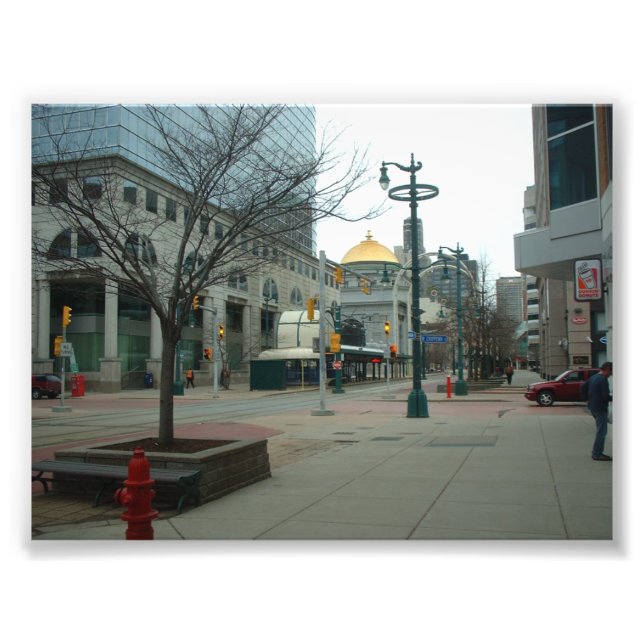 Downtown Buffalo NY på Main och W Chippewa Fototryck (Framsidan)