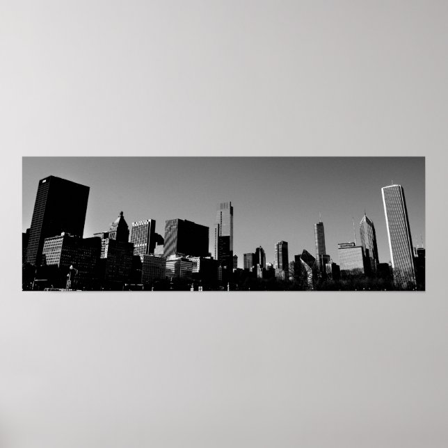 Downtown Chicago Skyline Panorama Monochrome Poster (Framsidan)