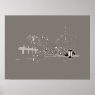 Downtown Dallas Skyline Cityscape Digital Teckning Poster