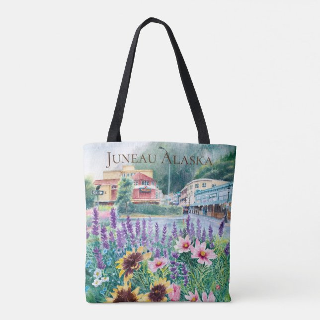 Downtown Juneau Red Hund Saloon Tote Bag Tygkasse (Baksida)