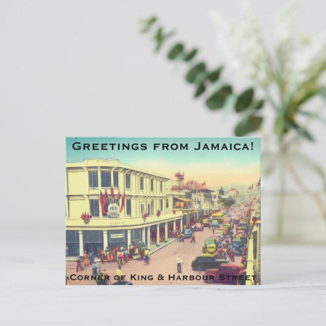 Downtown Kingston, Jamaica (Harbor Street) BWI Helg Vykort (Stående Fram)