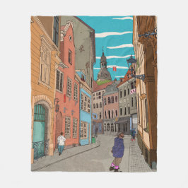 Downtown Riga Lettland Cityscape Illustration Fleecefilt