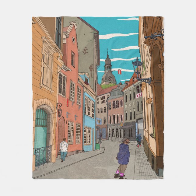 Downtown Riga Lettland Cityscape Illustration Fleecefilt (Framsidan)